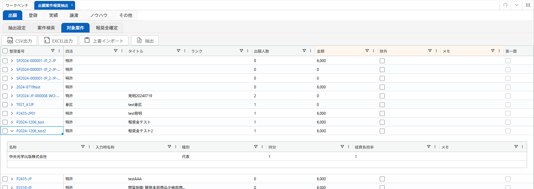IP Compass報奨金管理画面